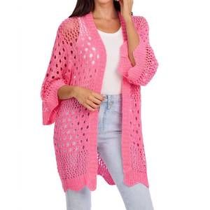 NEW MUDPIE jeanie crochet cardigan in hot pink